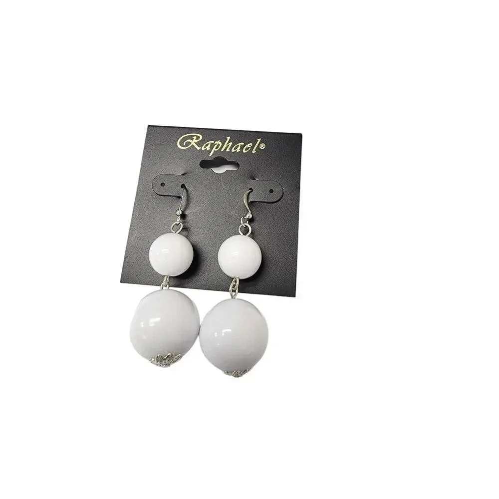Vintage Ball Beaded Dangle Drop Hook Earrings Silver Tone